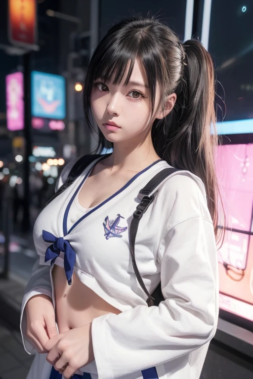 Cyborg Girl, Cyberpunk Girl, Digital Cyberpunk Art, (Digital Cyberpunk Art), cute、Ultra high definition、masterpiece、correct、Anatomically correct、Textured skin、Very detailed、High detail、high quality、最high quality、High resolution、8k、Raw photo、whole body、Beautiful age Woman、One Japanese woman、Big beautiful eyeedium chest、(Short black hair)、(((high school girl)))、(((Wearing a sailor suit)))、(((Cyberpunk mecha sailor suit)))