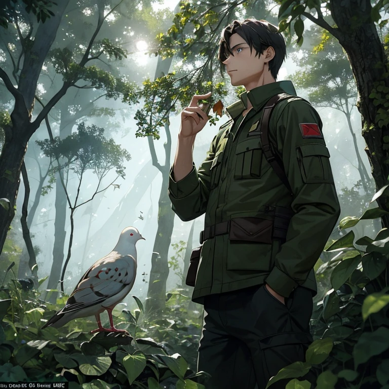 The Dove and The Ant: A Hunter's Encounter in the Forest
The hunter, with a determined gaze and muscles taut from hours of pursuit, took aim at the ant scurrying across the forest floor. Dressed in camouflage gear, his face was hidden behind a protective mask, leaving only his piercing blue eyes visible. Around him, the forest was alive with the sounds of chirping birds and rustling leaves.
Suddenly, a soft cooing sound interrupted the silence. The hunter frowned, looking up to see a dove perched on a nearby tree branch, its wings spread wide in the gentle breeze. Its feathers shimmered in the sunlight filtering