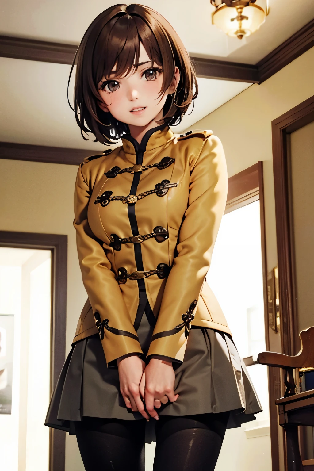 Luca Milfi、Gokaiger、Brown Hair、Short Hair、((pantyhose))、Photo from below、Medium chest、Bedroom、((Squadron uniforms))、