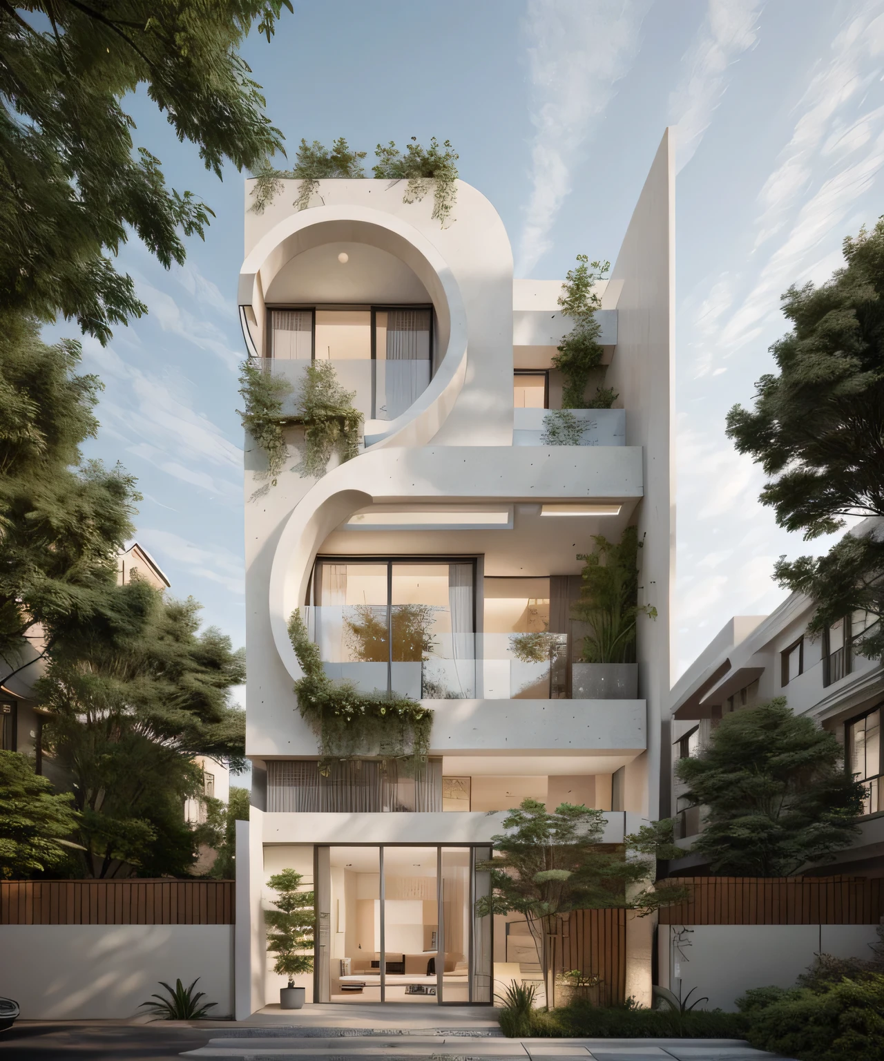 House,glass window, high quality architectural art, architecture art, architectural illustration, contemporary architecture, mono,beautiful and realistic photos, busy surrounding space, realistic trees, surrounding landscape is the city, soft light, late afternoonchrome drawing, realistic architecture, architectural rendering, architectural sketch, in style of zaha hadid architect, architectural concepts, architectural concept, rounded architecture, architecture drawing, artistic drawing, exquisite architecture, beautiful artist rendering, architectural render