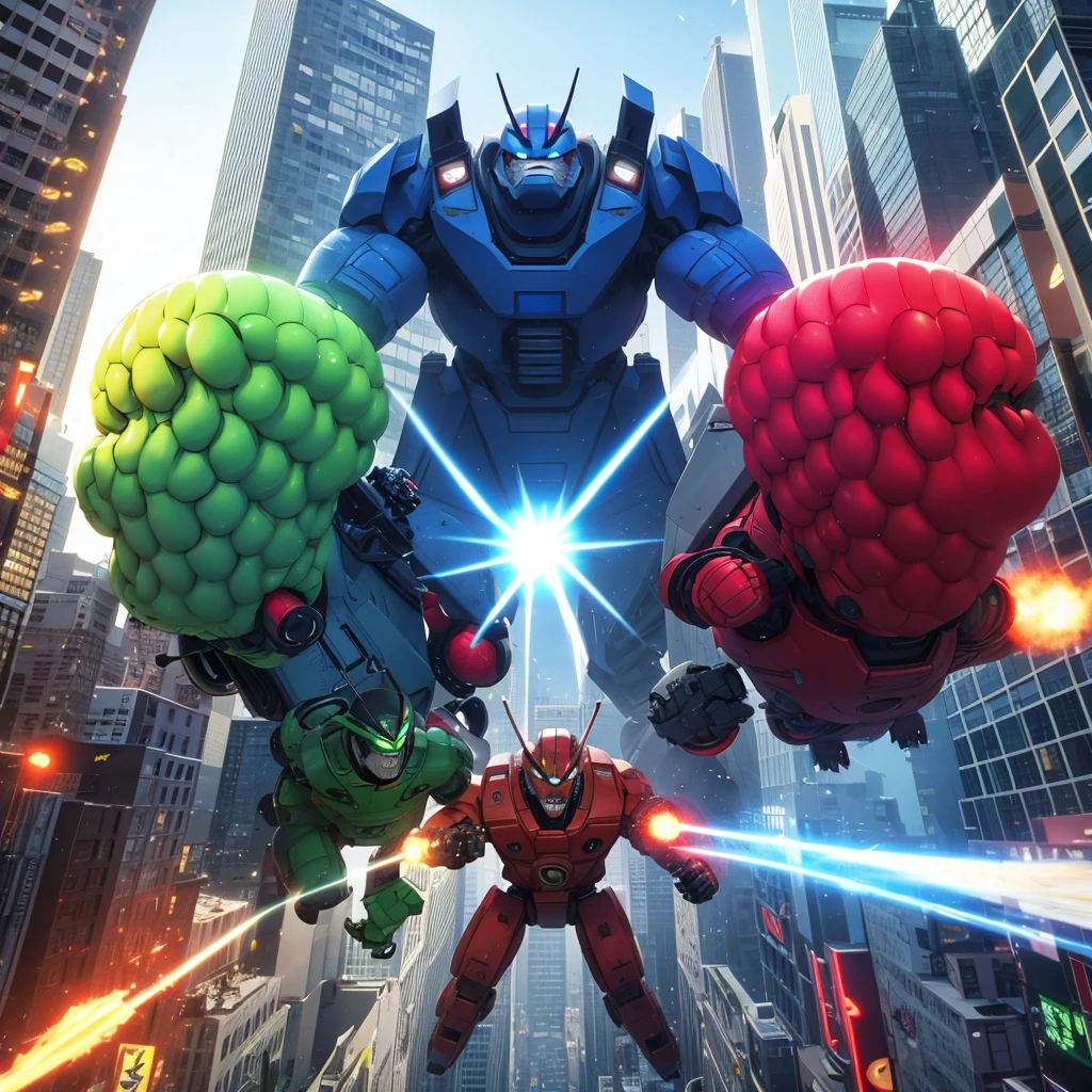 A alien giant robot assaults New York, a team of color coded ninja rushes to stop it