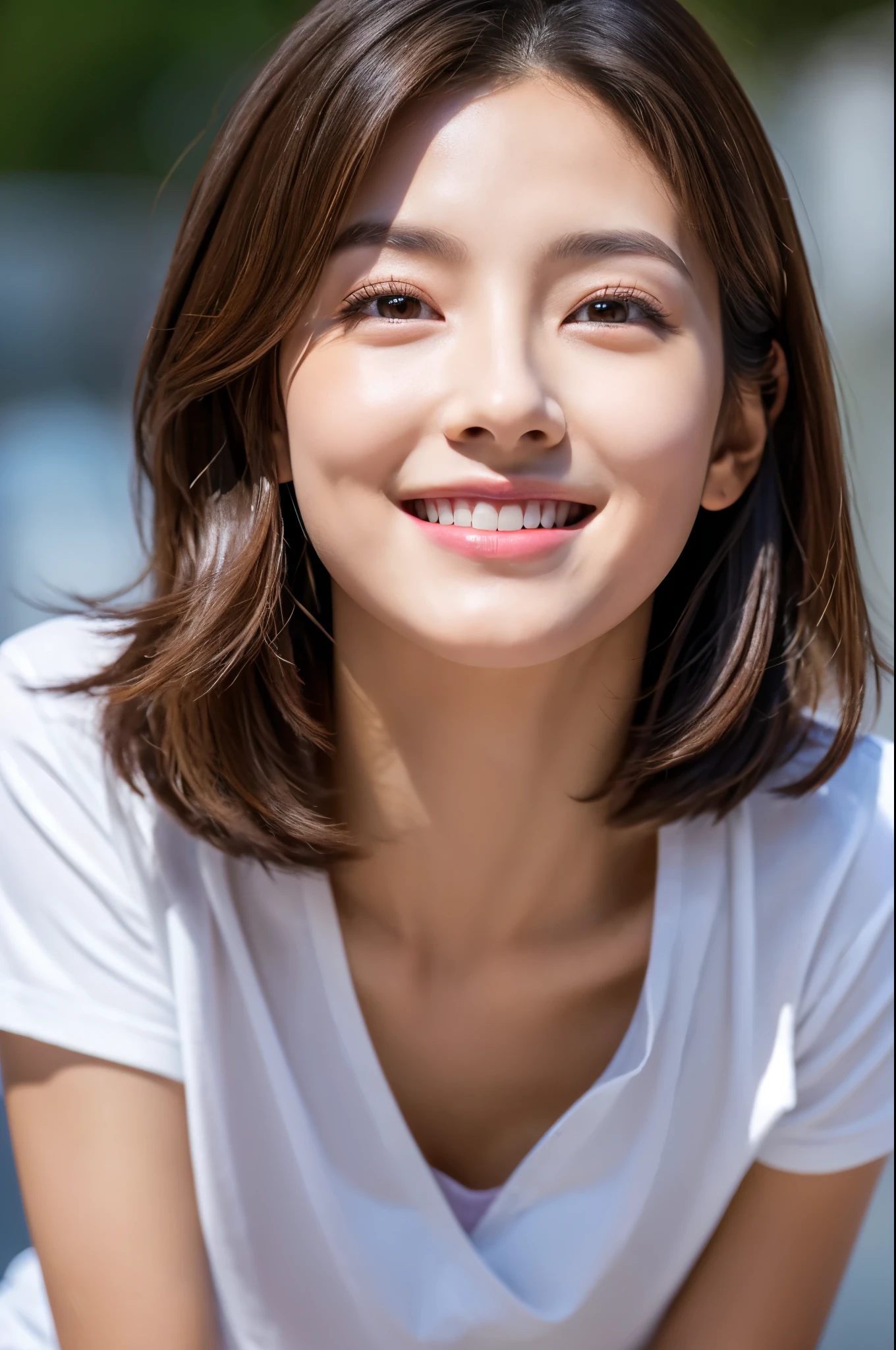 8K,17 years old,Brown short hair,Smiling female high school student,Super Beauty(Like the real thing),Stylish T-shirt,Shorts,masterpiece,Flexible physical ability,Put your chest close,Perfect ???????,charm,Volume measurement,Body balance,Digital single-lens reflex camera, Soft lighting, Detailed Background, Written boundary depth, Volumetric lighting, Sharp focus, Absurd, Realistic proportions, Excellent ???????, (Realistic, 超Realistic:1.4), 16K HDR, dawn,A High Resolution,super Realistic 肌,Super beautiful expression,Fantasy art,Character Art,Wind effects:1.9、Cloud Effect:1.2、Full Rendering、Professional quality high resolution、Perfect contrast、Perfect lighting、Perfect composition、Perfect Skin、Perfect Fingers、Perfect breasts、Perfect Hair、Perfect Face、Realistic facial features,super highest quality,Slim figure,Perfect body line,Perfect hand shape,Anatomical body balance,Highly detailed face,Highly detailed eyes,Beautiful Lips,Excellent light particles,Cinema Lighting,Makeup,Ultra-high resolution,Ultra-Realistic Skin,Makeup,Dynamic pose,