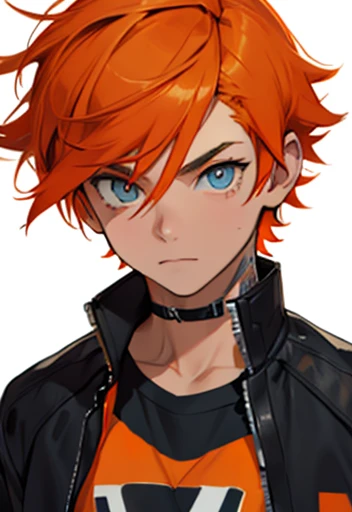 ((Human Male With  orange hair Adolescent )), blue pupils , punk Clothings 