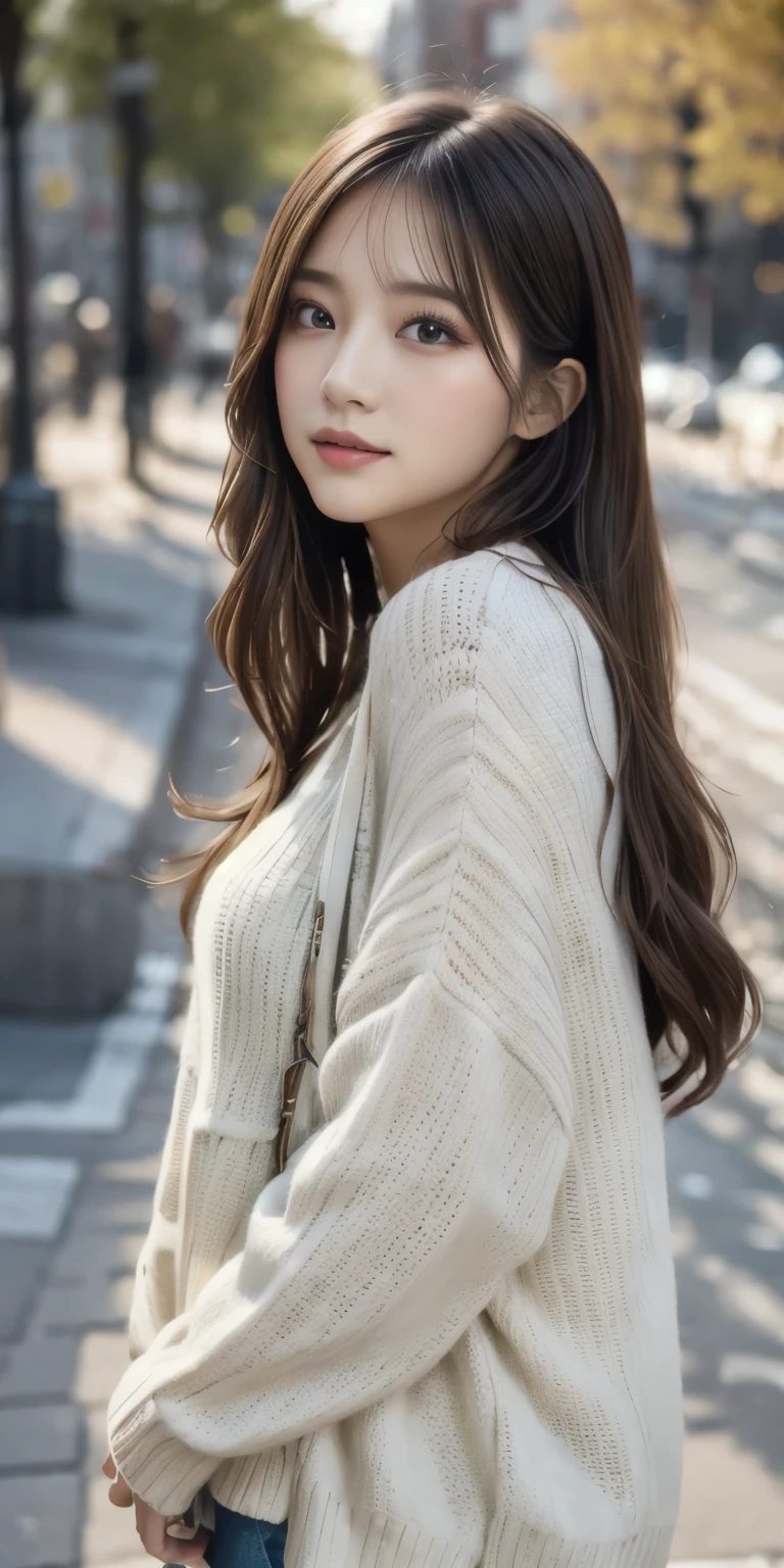 A girl walking along the river, Mix 4, sweater, pillow, lips, Open_mouth, Realistic, photograph_\(Moderate\), alone, Packed_animal, Packed_toy, Teddy_bear,(masterpiece),(photographRealistic:1.3), Very detailed, (Skin with attention to detail:1.2),(highest quality:1.0), (Ultra-high resolution:1.0), (Ulzzang-6500:0.3), Wavy fine hair, Long Hair, sunlight, (Beautiful and detailed makeup), (Sexually excited、Blushing、breathing becomes rough:1.0), Flower Theme Petals Scattered, (Flowers with a soft glow:0.5)