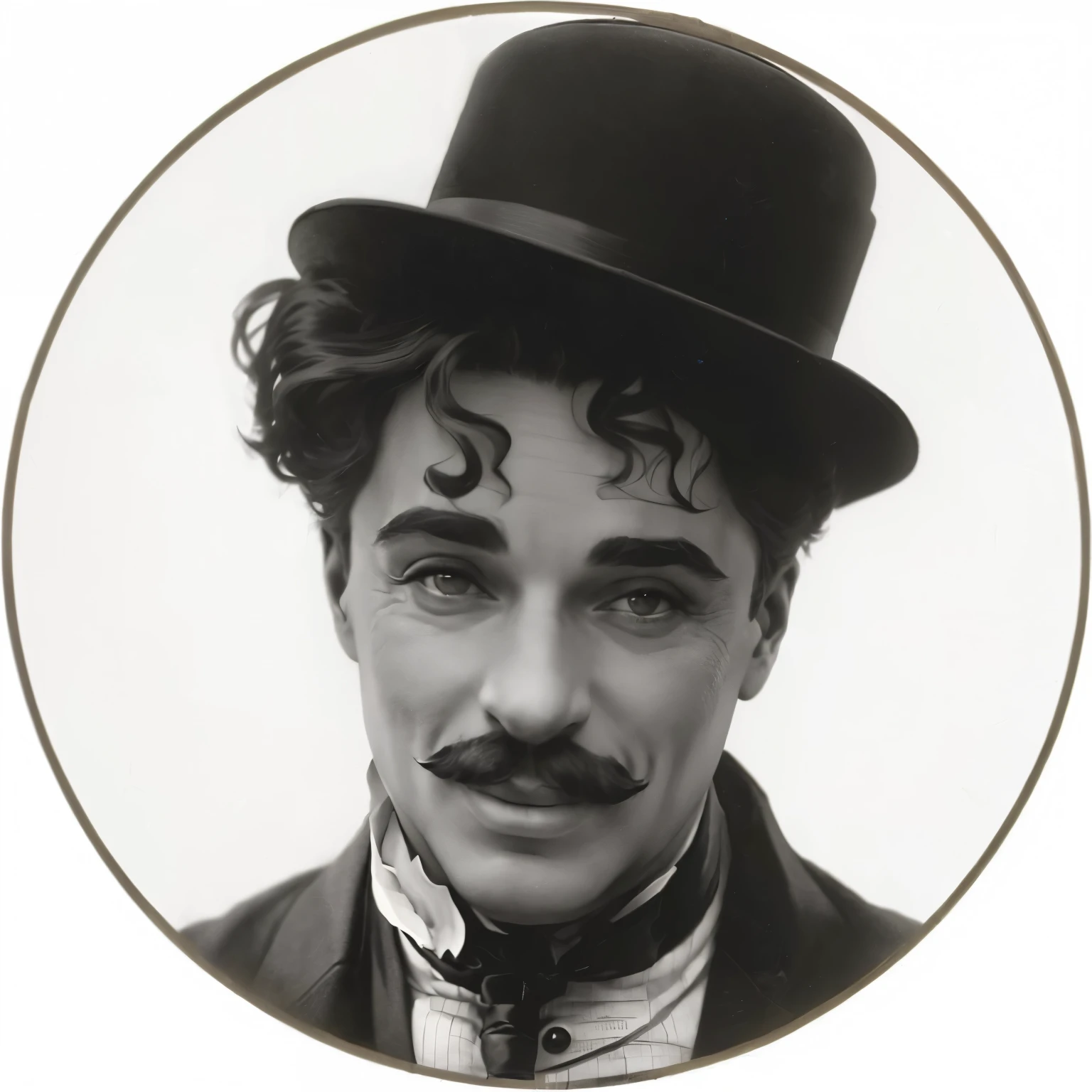Imagem de um homem com bigode e cartola, iconic movie character, Charlie Chaplin dirigindo trem, 1 9 2 0 ator de cinema, high quality filme mudo, filme mudo, ainda formam um filme mudo, he is wearing a top hat, vencedor do Oscar, wearing a bowler hat, personagem de filme, Vaudevilliano, no filme 1 9 2 2