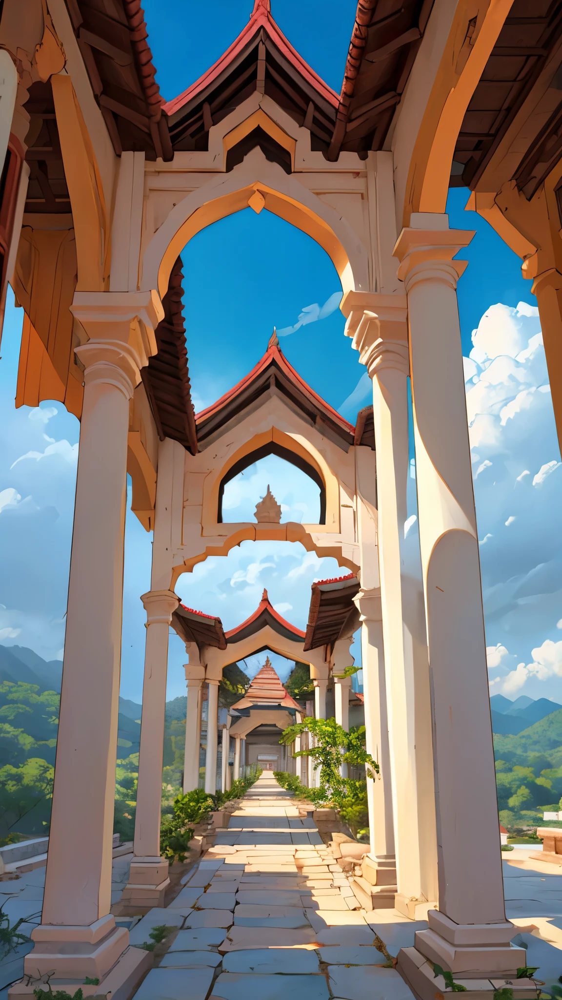 Ancient city of Malacca, mountains, clouds, ancient Malay architecture, symmetry