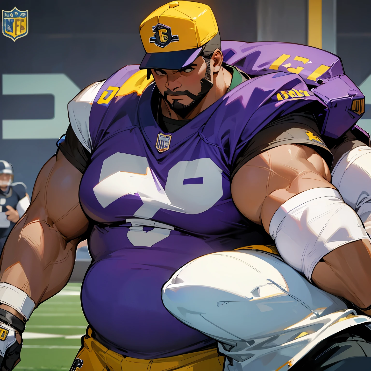 Fat guys with brownish skin. Wear NFL shirt and cap NFL of Oakland Atlantic. Wearing Gshock GD-100 purple on lefthand