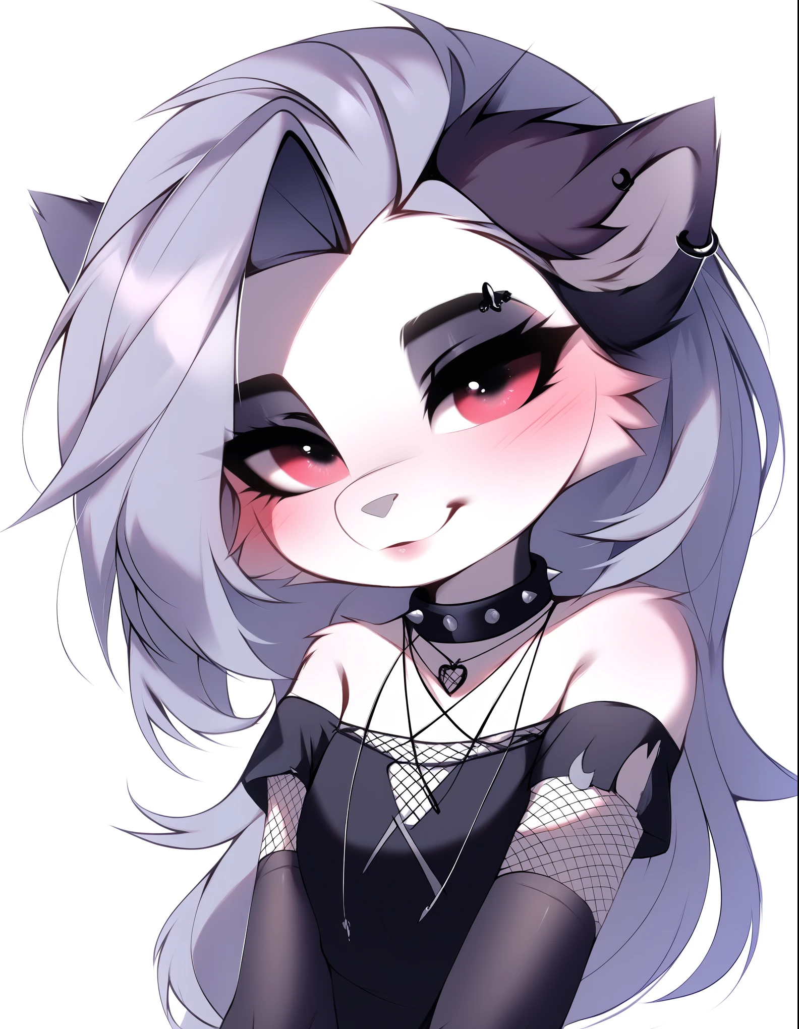 score_9, score_8_up, score_7_up, source_furry, rating_safe, by magnaluna, loona posing seductively in a goth bedroom, anthro, blushing, cute, young, 