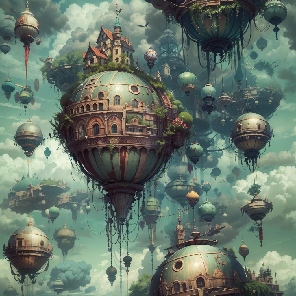 best quality,4k,8k,High resolution,chef-d'artwork:1.2,Ultra-detailed,Realistic:1.37 montgolfières,HP.In the style of Lovecraft,above the mysterious landscape of clouds,ciel assombri,Threatening atmosphere,Disturbing clouds,écriture ancienne lueur étrange sur le ballon,elaborate sculptures,tentacules horribles,strange symbols meaning of'strange scale,taille imposante,architecture d'un autre monde,ruines en ruine faisceaux de lumière éthérés,pale moonlight,lueur subtile,ombres et reflets,Ombres obsédantes, teintes plus profondes de bleu et de violet,palette de couleurs sobres,éclats occasionnels de couleurs vives, impression de mouvement,des volutes de brouillard,arbres qui se balancent doucement,isolated floating debris,Sorry,forgotten,calme mais troublant,surnaturel,ambiance effrayante