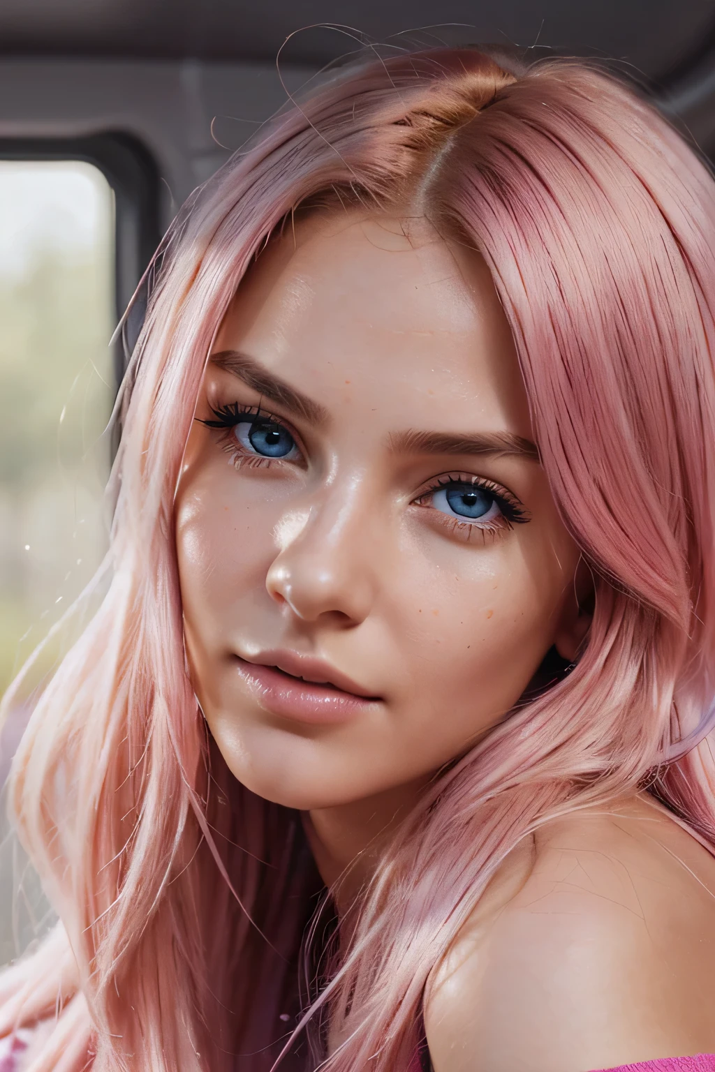 Ultra face close-up, face up, 2Girls 20 years old, hugging, long hair and pink hair, looking into each other's eyes, blonde hair and pink hair, blue eyes, off shoulder, skinny sweaters, full lips, realistic, flirting with each other, close up, realism, detailed eyes , Skin imperfections,  natural skin, without reflection and shadows on the face, without glare, Ultra high facial texture, Colors, Realism, 8K, Of course, Hyper-detailed photo, PhotoRealistic, Photo, .RAW, Modeling, Girl Model, Epic Advertising , cinematic shot, cinematic, handsome face, hot, sexy, no wrinkles,  cozy, love