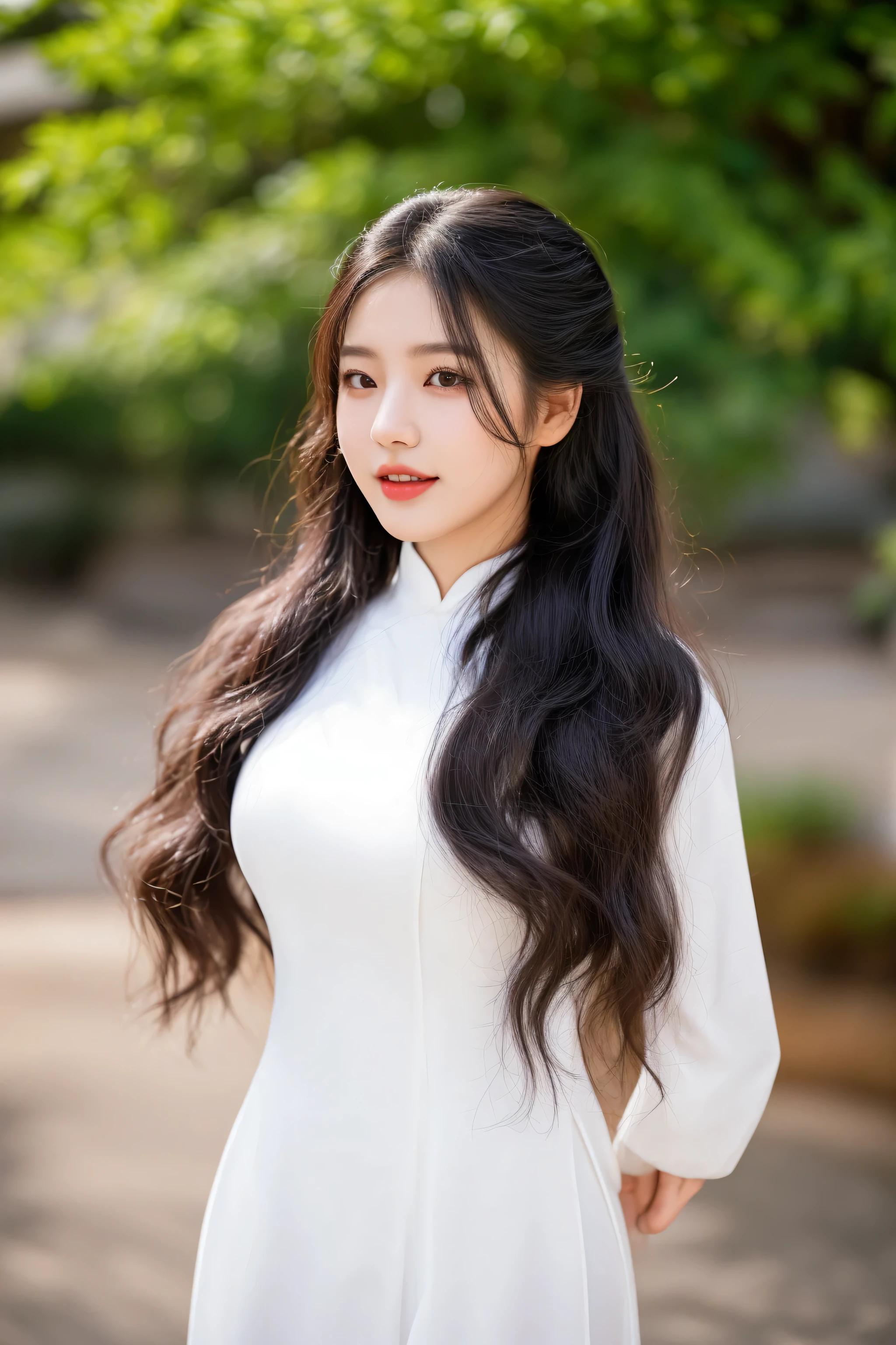 arafed asian woman in white dress posing for a picture, asian girl with long hair, beautiful south korean woman, beautiful young korean woman, gorgeous young korean woman, korean woman, ao dai, a young asian woman, with long hair, vietnamese woman, korean girl, mai anh tran, young asian woman, female with long black hair