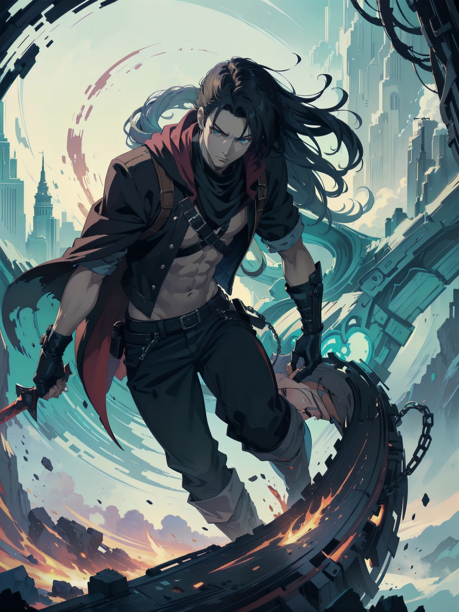 (absurdos, Altas Resoluciones, Ultra detallado, HDR), Obra maestra, La mejor calidad, final fantasy vii, vincent valentine, 1hombre solamente, guapo, pelo largo, cabello negro, Ojos rojos vibrantes, ojos finos y cara detalladas, Armadura, ((Arma intrincada)), revolver, agazapado con la capa roja ondeando. Final Fantasy, abs, badass pose, Personaje masculino de anime, Badass Anime 8K, Arte detallado del personaje de anime, Concepto de anime HDR Anime MacManus, Chico anime, Ikuto Yamashita, Anime CG arte suave, Fondo de pantalla de manga 4 k, inspirado por Yamagata Hiro, Wallaper de animea painting of a man with a sword and a red cape, son of sparda, epic anime style, anime epic artwork, epic fantasy digital art style, advanced digital anime art ”, portrait of ninja slayer, hero 2 d fanart artsation, epic fantasy style art, epic fantasy art style, high quality colored sketch, akira from chinese mythology, epic full color illustration