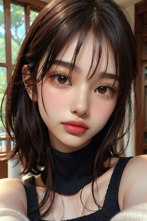 Beautiful ,18 years young cute Indian girl healthy, smiling ,8k,realistic, raw photo,dark black short hair ,fair skin, indian,clear facial features,, very detailed, 18years old, cold face, natural wavy, high resolution, masterpiece, best quality, intricate details, highly detailed, sharp focus, detailed skin, realistic skin texture, texture, detailed eyes, professional, 4k, charming smile, shot on Canon, 85mm, shallow depth of field, kodak vision color, perfect fit body, extremely detailed, foto_\(ultra\), photorealistic, realistic, post-processing, maximum detail, roughness, real life, ultra realistic, photorealism, photography, 8k uhd, photography wearing black turtle neck sweater, sharp jawline