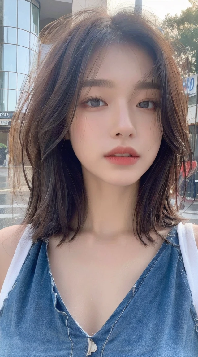 ((best quality, 8k, masterpiece:1.3)), Key Points: 1.2, Perfect body beauty: 1.4, Hips: 1.2, ((Layered Hairstyle, Chest: 1.2)), (Wet clothes: 1.1) , (rain, street:1.3), Tube Top Dress: 1.1, Highly detailed face and skin texture, Exquisite eyes, Double eyelids, Whitening of the skin, Long hair