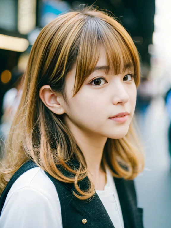 ((highest quality, 8k, masterpiece: 1.3)), Two girls, whole body, Slim face, Beautiful woman, gold hair, Camisole on the upper body, High heels, Highly detailed face, Fine grain, Long eyelashes, Blurred Background, Slim face, Shibuya City, West Shot,Very thin eyebrows、Looks like Namie Amuro、Bangs parted diagonally、Heisei Gal、Strong-willed woman、The eyeliner is thick、Golden Hair、My hair is a little damaged、Hair is golden、Very thin eyebrows、Nostalgic、bangs are very long、Curly Hair