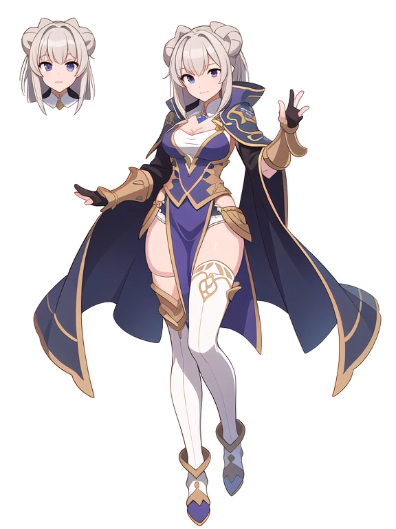 (((Best Quality))) , ((full body)), female, reference sheet, solo, (white background), , gauntlets, robe, thigh high, loin cloth only, 
