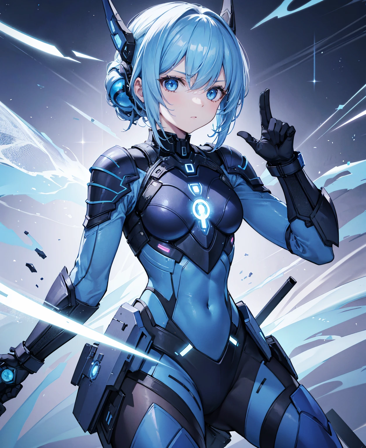 8k, highest quality, (real:1.4), Original photo, 1 girl, Asari Hair, Biological Amplifier, refined armor, posture: Peace talks between warring factions, smart blue eyes