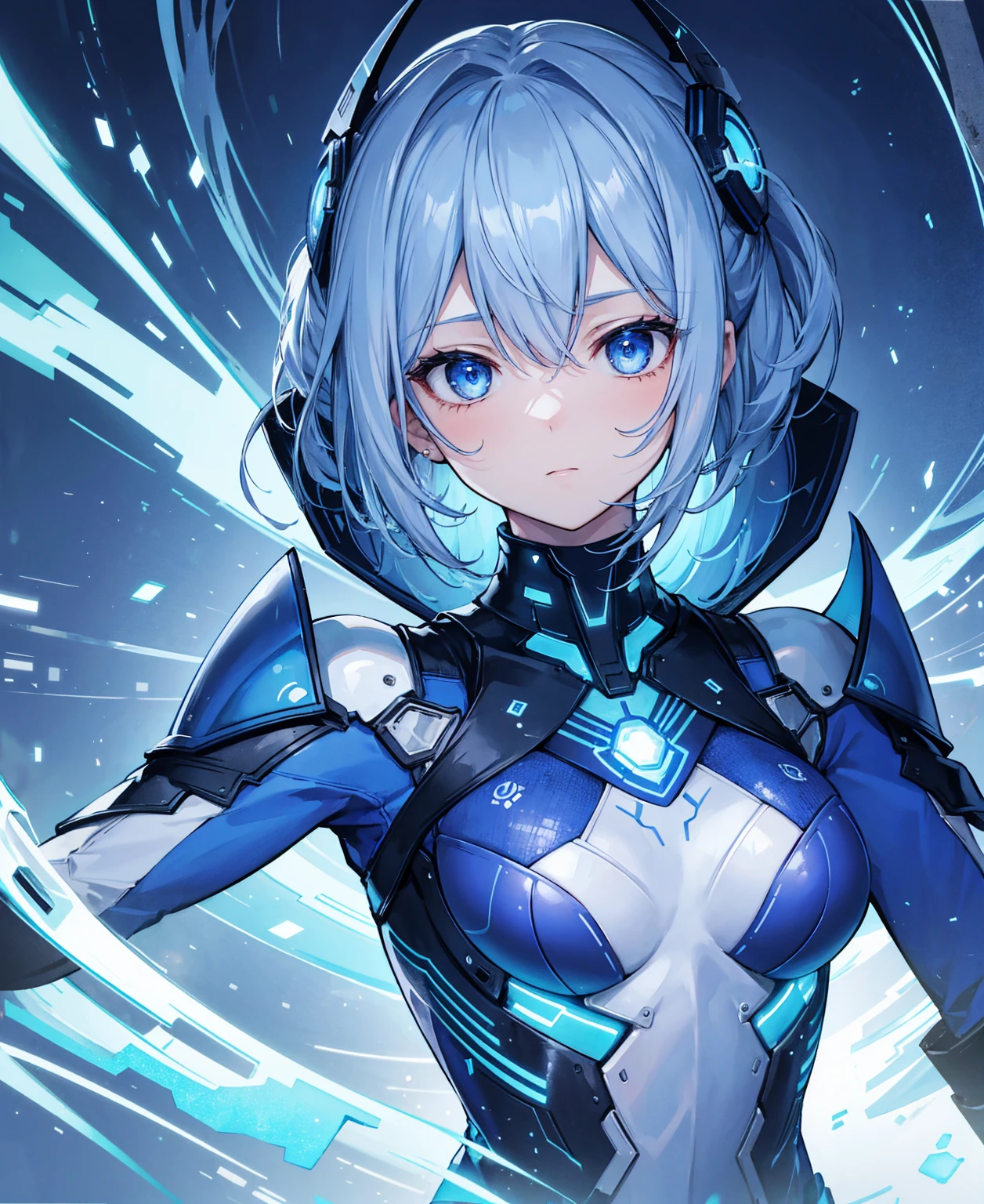 8k, highest quality, (real:1.4), Original photo, 1 girl, Asari Hair, Biological Amplifier, refined armor, posture: Peace talks between warring factions, smart blue eyes