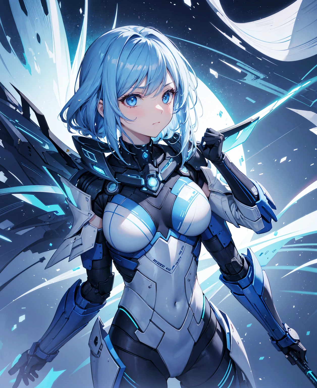 8k, highest quality, (real:1.4), Original photo, 1 girl, Asari Hair, Biological Amplifier, refined armor, posture: Peace talks between warring factions, smart blue eyes
