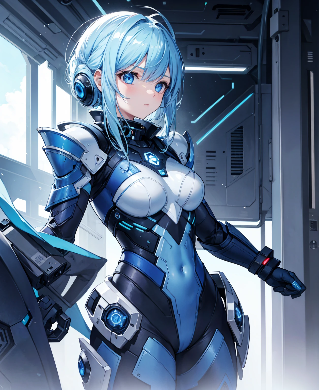 8k, highest quality, (real:1.4), Original photo, 1 girl, Asari Hair, Biological Amplifier, refined armor, posture: Peace talks between warring factions, smart blue eyes