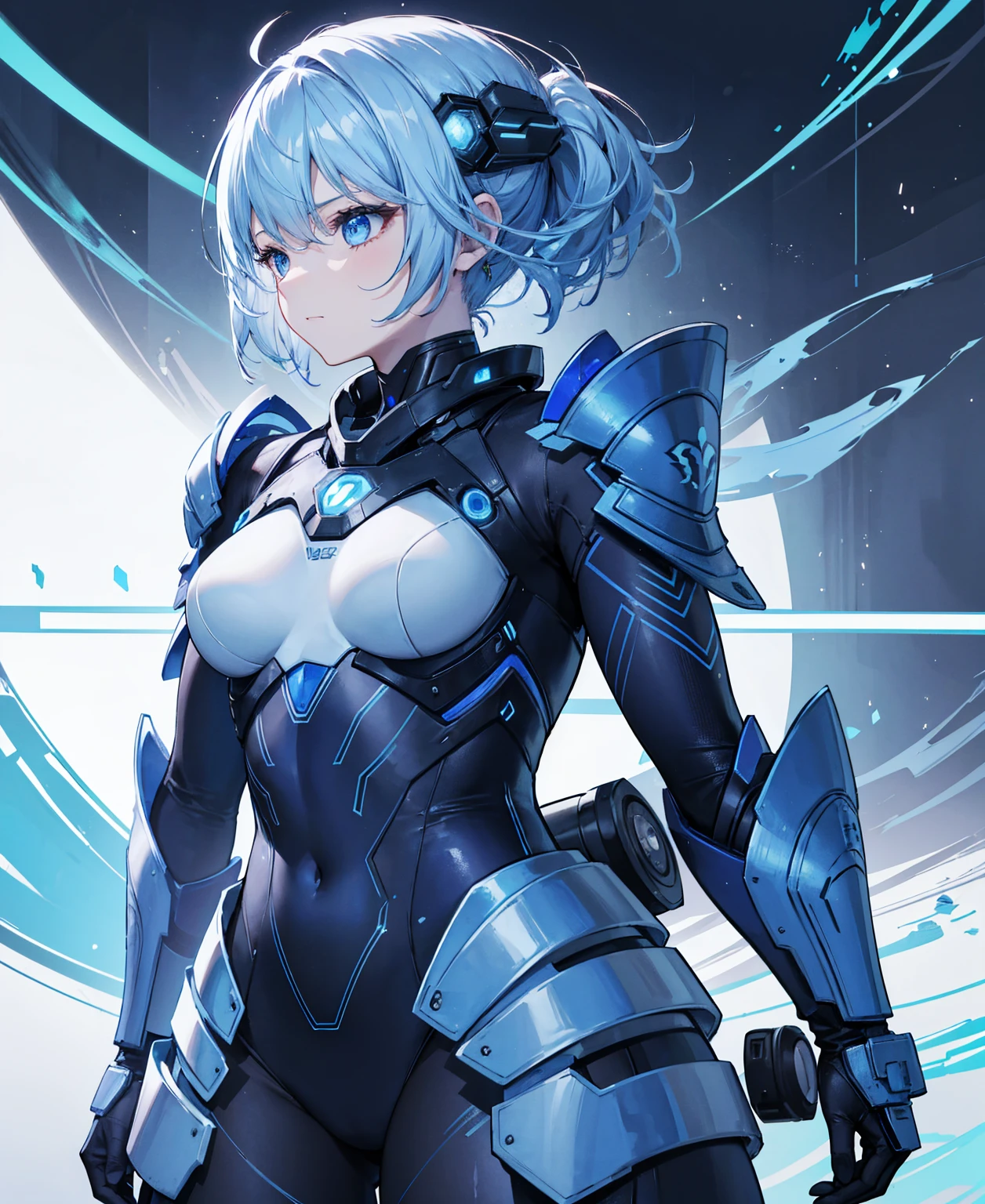 8k, highest quality, (real:1.4), Original photo, 1 girl, Asari Hair, Biological Amplifier, refined armor, posture: Peace talks between warring factions, smart blue eyes