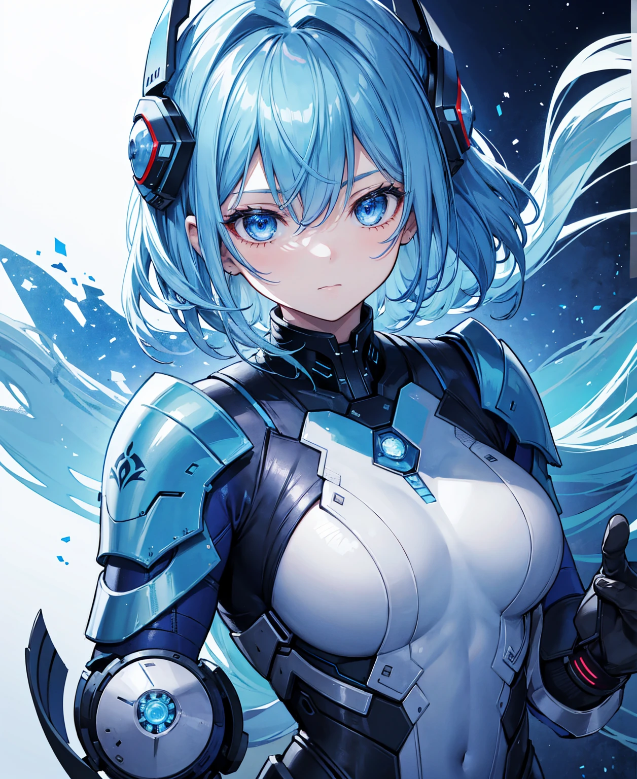 8k, highest quality, (real:1.4), Original photo, 1 girl, Asari Hair, Biological Amplifier, refined armor, posture: Peace talks between warring factions, smart blue eyes