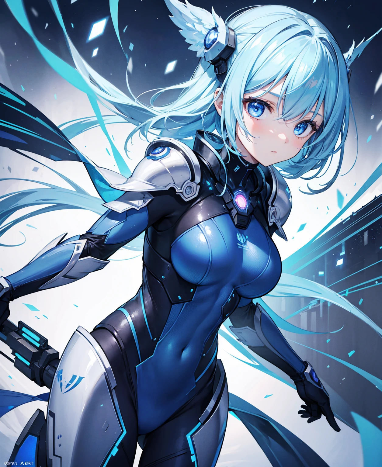 8k, highest quality, (real:1.4), Original photo, 1 girl, Asari Hair, Biological Amplifier, refined armor, posture: Peace talks between warring factions, smart blue eyes