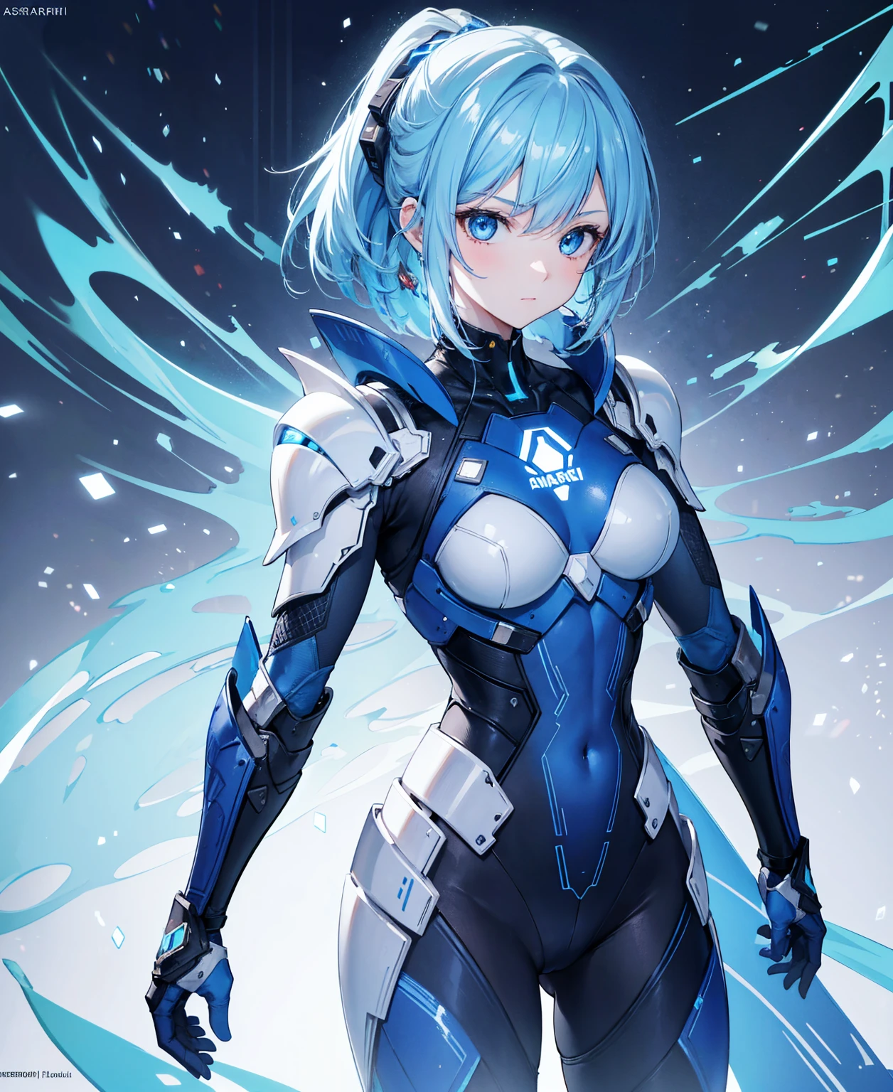 8k, highest quality, (real:1.4), Original photo, 1 girl, Asari Hair, Biological Amplifier, refined armor, posture: Peace talks between warring factions, smart blue eyes