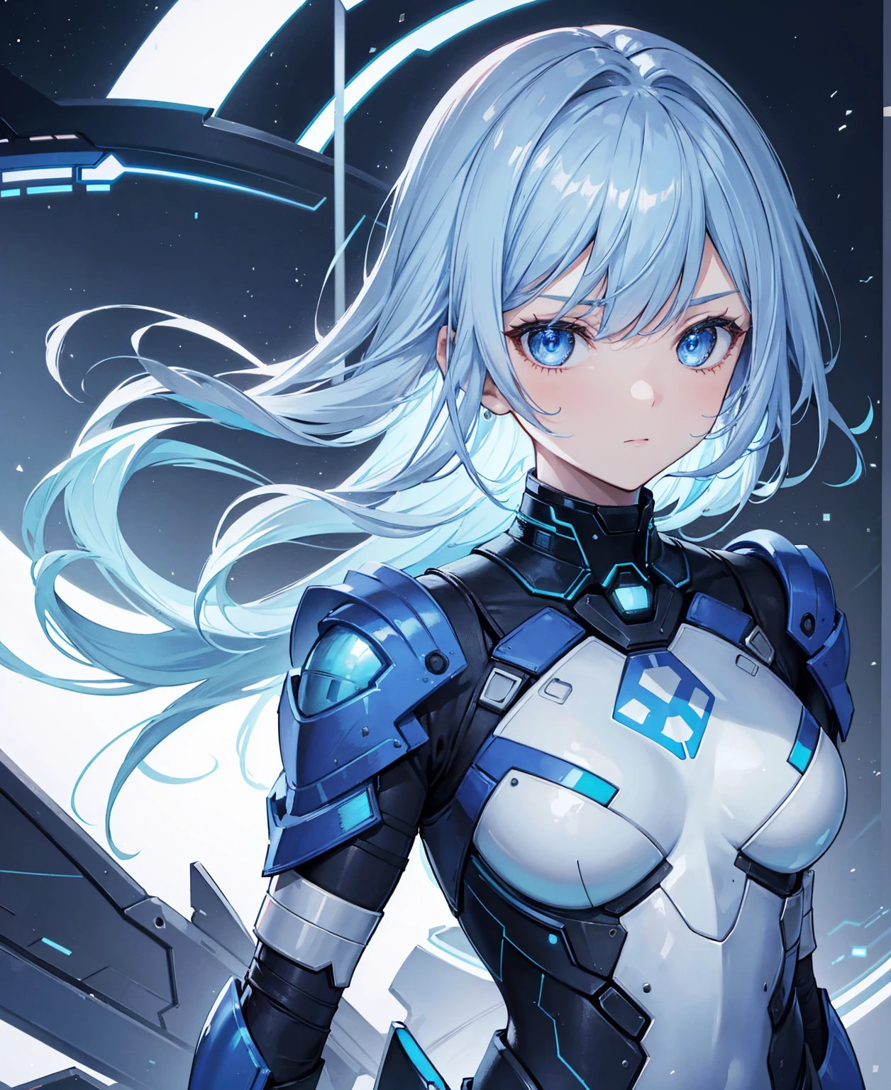 8k, highest quality, (real:1.4), Original photo, 1 girl, Asari Hair, Biological Amplifier, refined armor, posture: Peace talks between warring factions, smart blue eyes