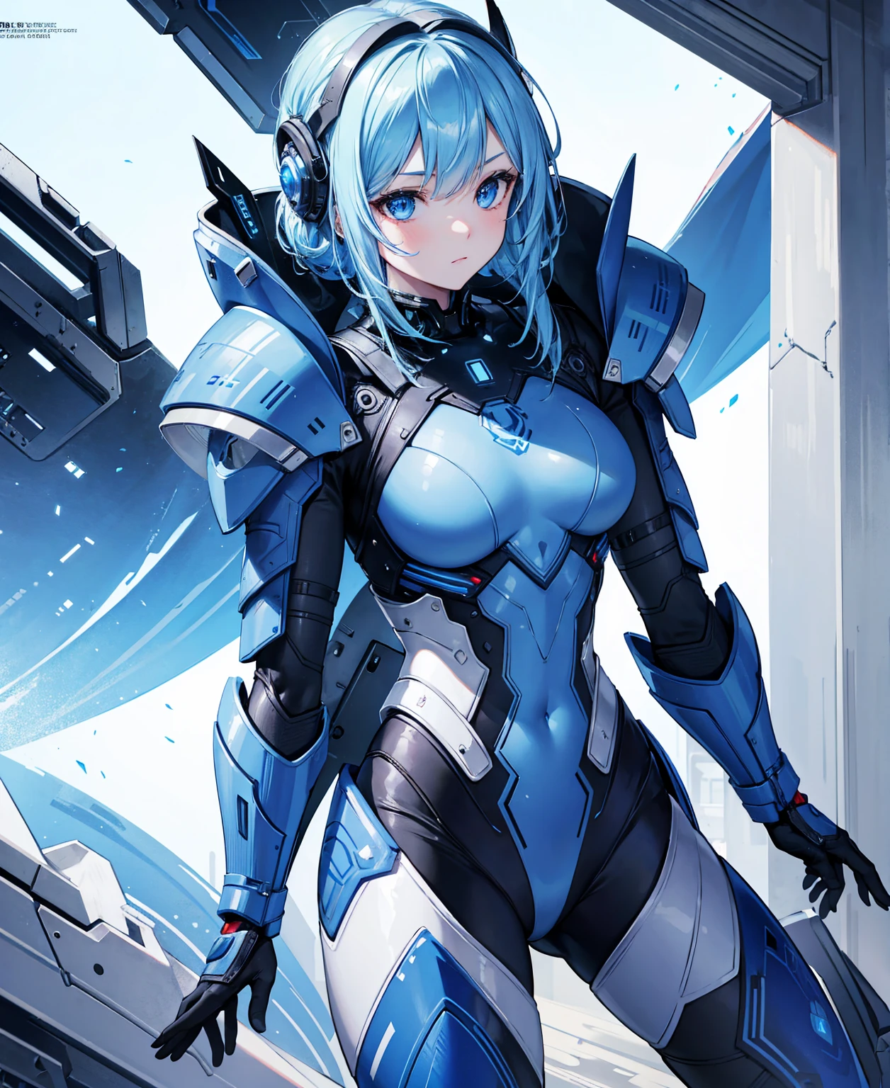 8k, highest quality, (real:1.4), Original photo, 1 girl, Asari Hair, Biological Amplifier, refined armor, posture: Peace talks between warring factions, smart blue eyes