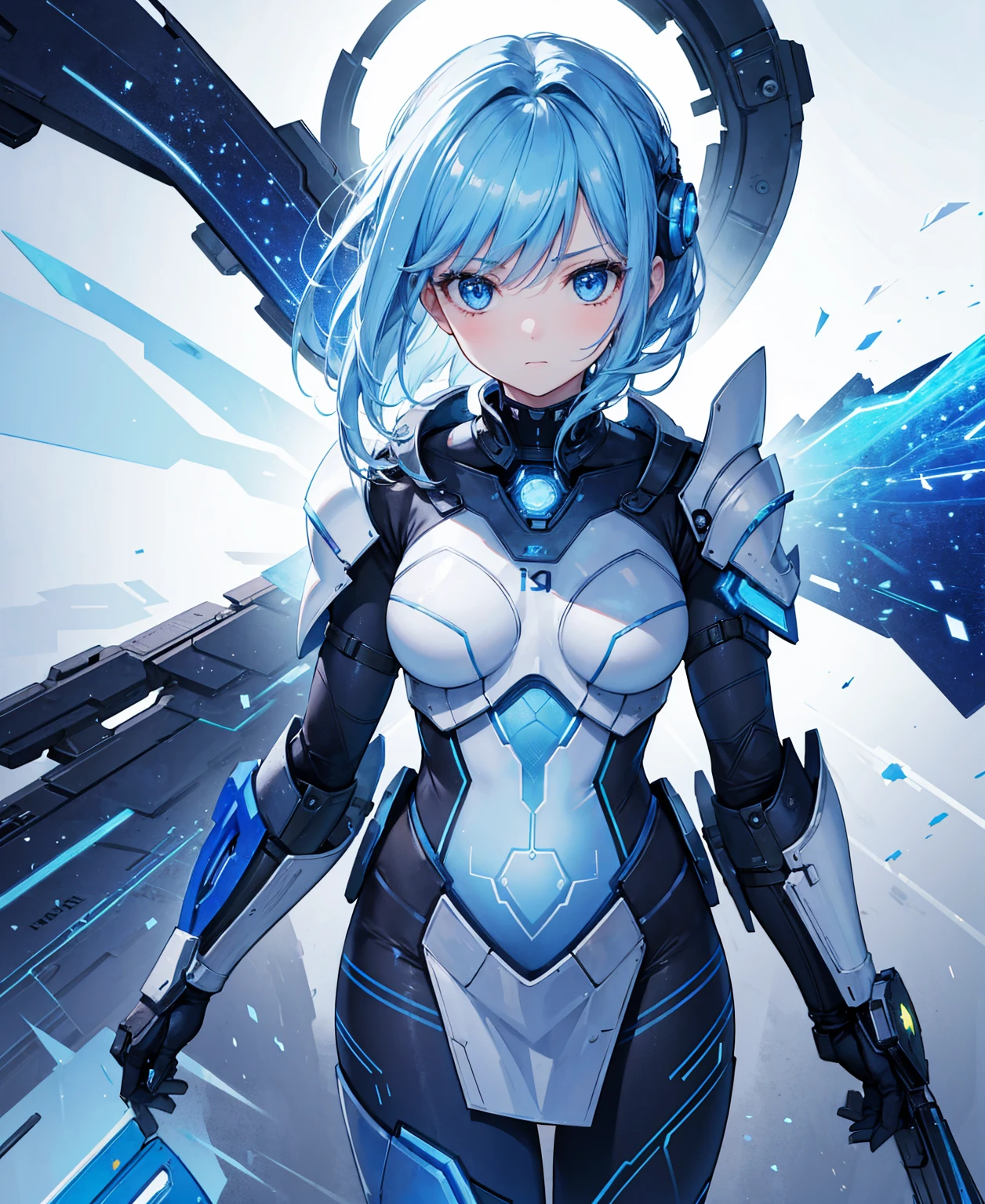 8k, highest quality, (real:1.4), Original photo, 1 girl, Asari Hair, Biological Amplifier, refined armor, posture: Peace talks between warring factions, smart blue eyes