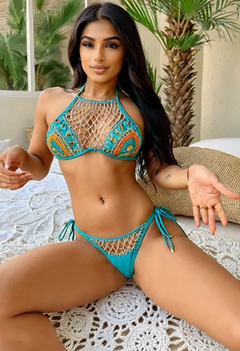 (best high quality:1.2), Work of art, 8k, extremely detailed, (High detail:1.2), ((perfect anatomy in hands, five fingers)), (Hotlexi woman), Solo, 24 year old Arabian female, ((bikini)),