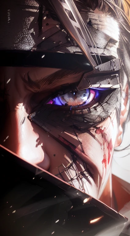 anime character with a knife in his hand and a bloody face, sekiro, 4k concept art and hyper realism, badass anime 8 k, shinobi, joker looks like naruto, snk, joker as naruto, ultra realistic concept art, akihiko yoshida. unreal engine, inspired by Kanō Hōgai, tekken 7, trending on artstationhq (GREEN EYES)