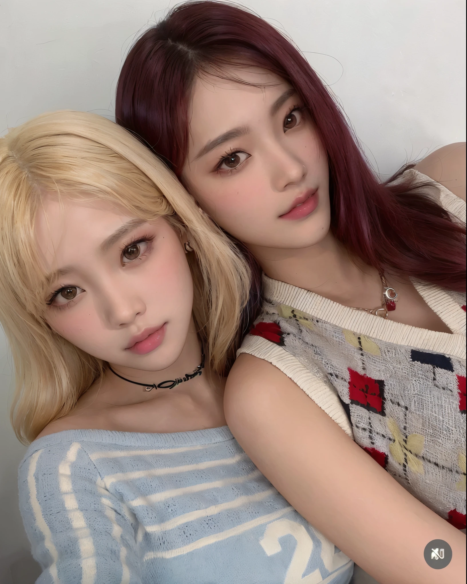 two women posing for a picture with their arms around each other, nixeu and sakimichan, lalisa manobal, ulzzang, twice, kda and sam yang, with ivy, profile pic, sun yunjoo, ayami kojima and lyde caldwell, blackpink, sakimichan, jinyoung shin, two color hair, 8k)) , blackpink jennie , blackpink Lisa , asian famele face, asian face , cute famele 
