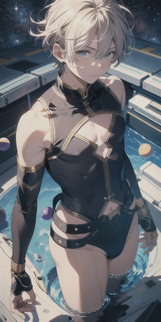 ridiculous resolution, high resolution, (masterpiece:1.4), super detailed, 1boy, seen from above, space, floating, --v 6