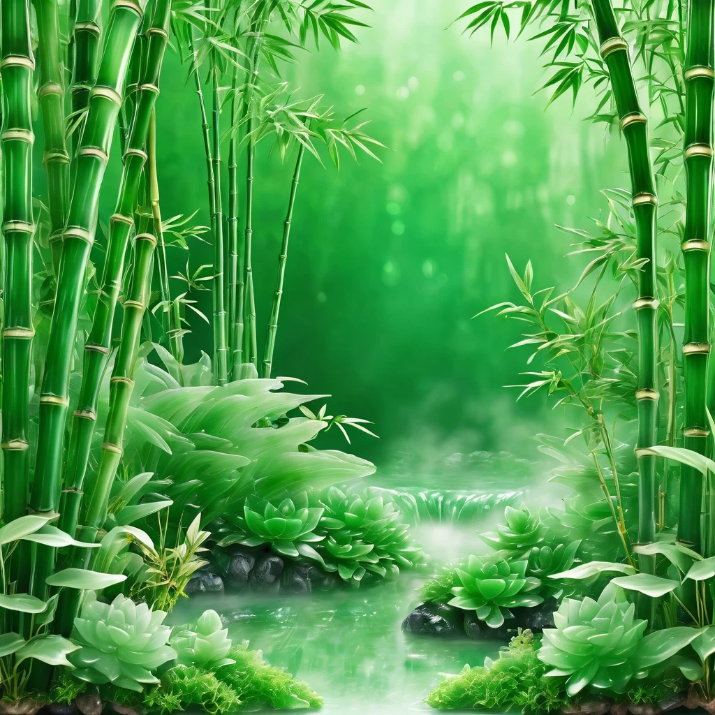 best quality, very good, 16K, ridiculous, Extremely detailed, Gorgeous transparent jade bamboo, Background grassland（（A masterpiece full of fantasy elements）））， （（best quality））， （（Intricate details））（8k）