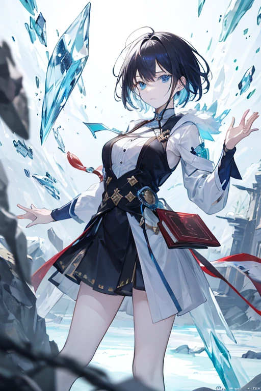 Female personality: A mature and cute appearance:
Short hair, hair pulled to one side so one eye is visible、The other eye is hidden by hair。
The hair is medium length、Lightly wavy。
Pale blue eyes and ice powers: Has the ability to control ice、Freeze enemies or、Can create ice barriers。
Seeker of Knowledge: As a scholar、Value knowledge、He is passionate about discovering ancient ruins and uncovering mysteries during his adventures.。I have a book