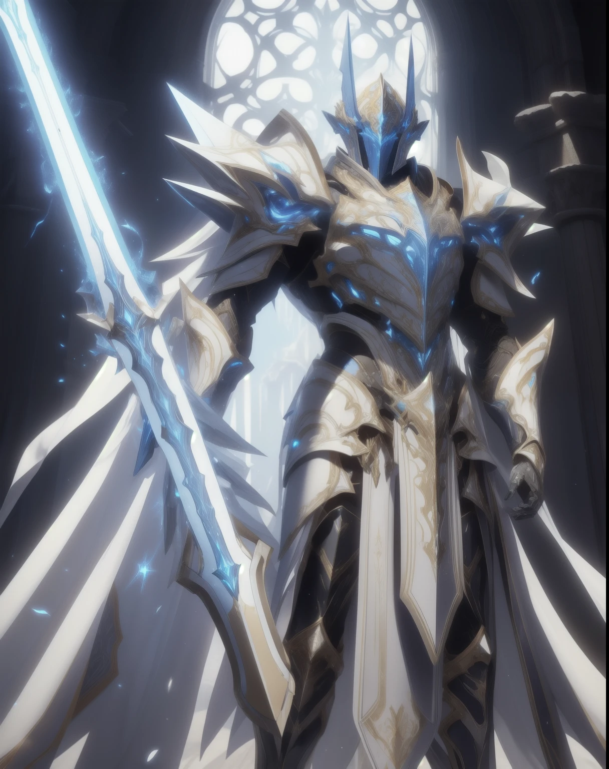 paladin, white gold armor, with lance and shield,