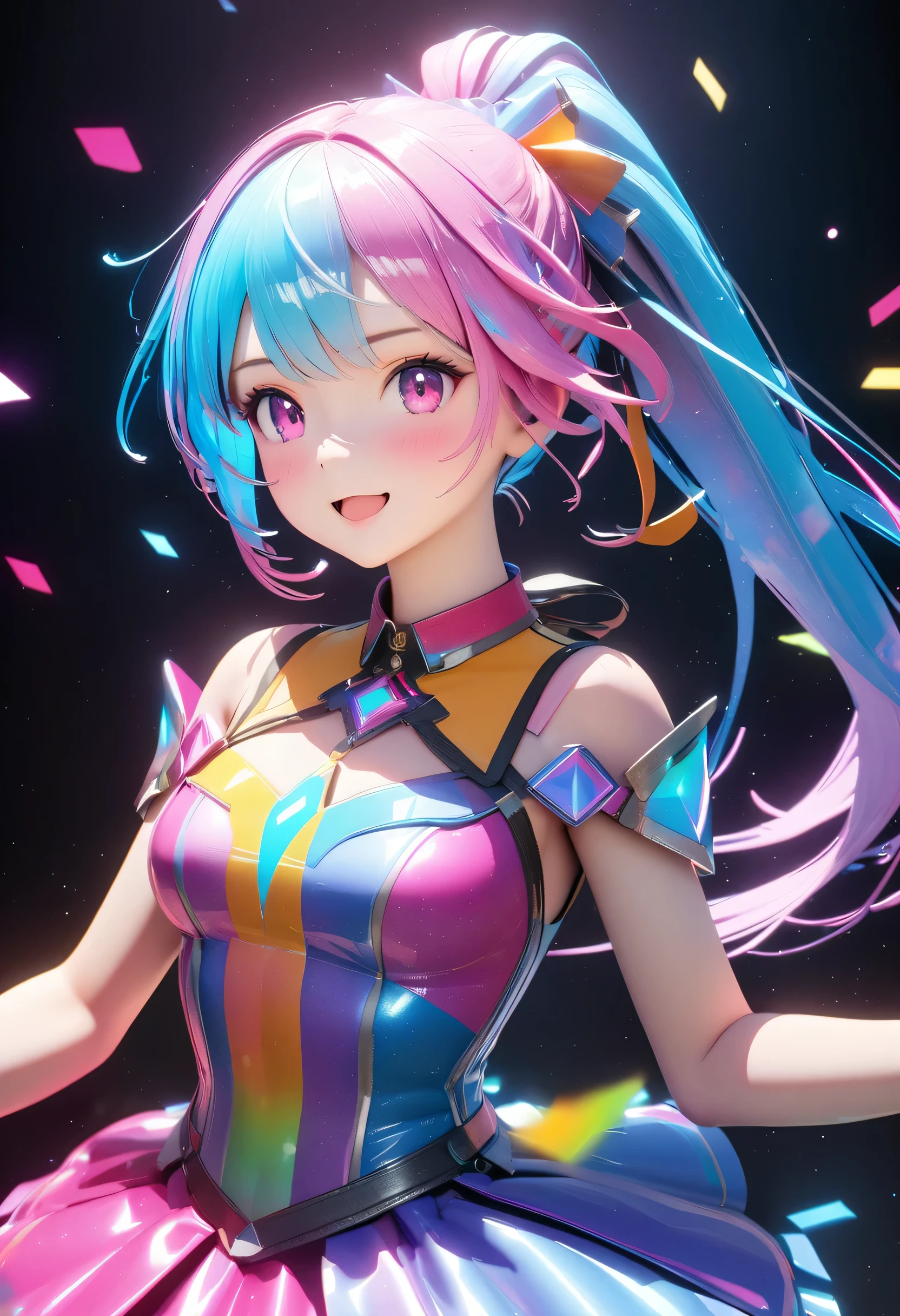 (obra prima) (perfection) (ultrarrealista | | |) (sem defeitos) Menina de anime, neon, noite, sirenes ao redor, musica, ondas sonoras