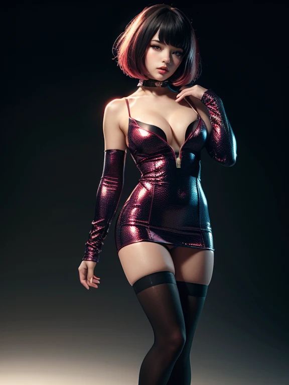 1girl, cyberpunk, (full body:1.1), thighhighs, , perfect eyes, perfect face, kuvshinov, (gradient background:1.2),