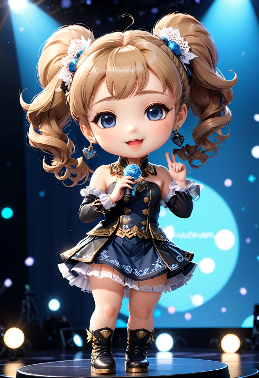 cute Idol on Stage, chibi, (masterpiece, best quality, Professional, perfect composition, very aesthetic, absurdres, ultra-detailed, intricate details:1.3)