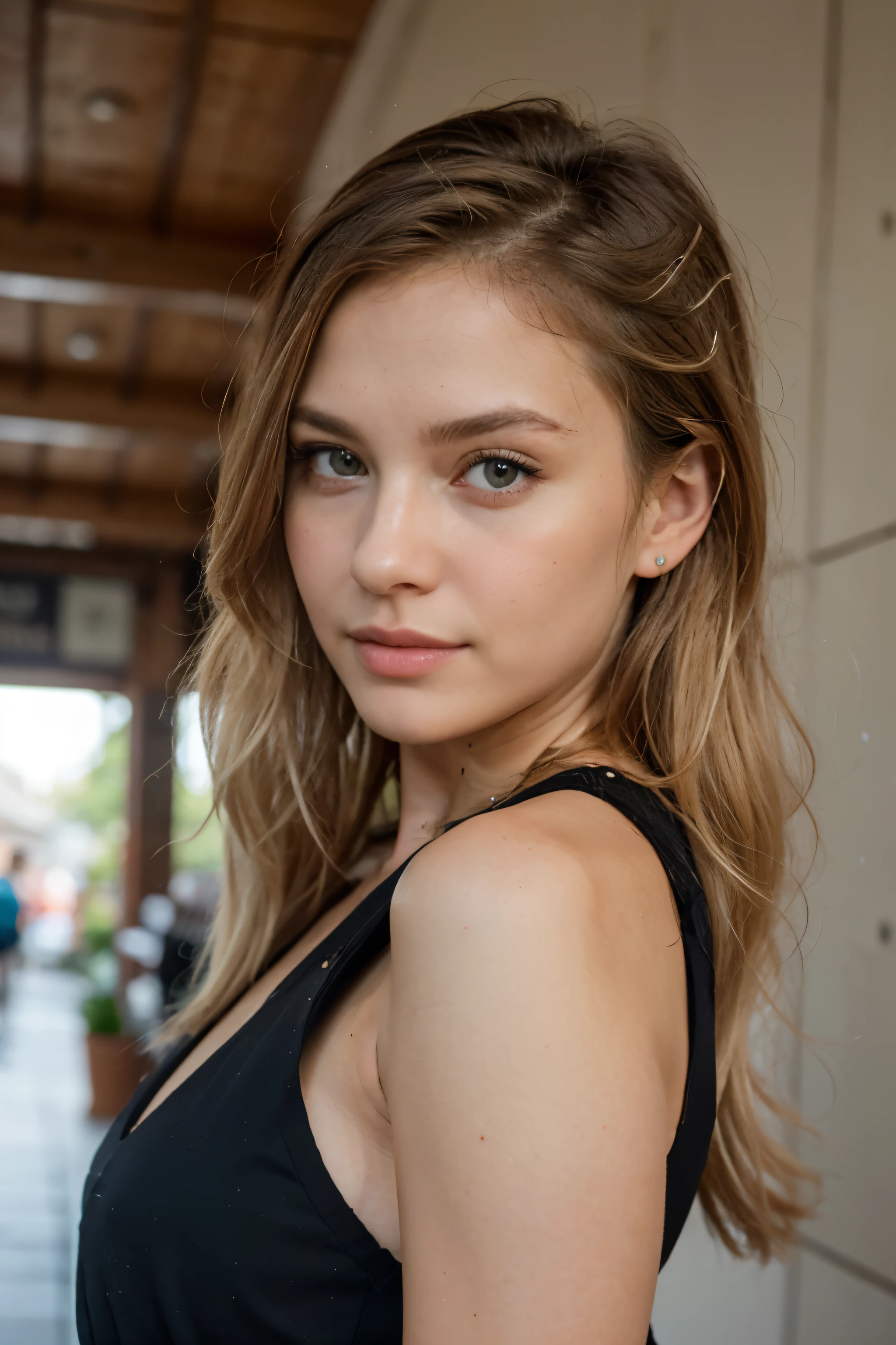 ((best quality)), ((Meisterwerk)), perfektes Gesicht, amerikanisch , Blonde Haare, 26 Jahre alt, Modell, nice, attraktives und erstaunliches Aussehen, Extremely beautiful, in Phuket city, dressed elegant