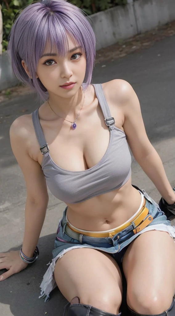AYANE, purple hair, (melhor qualidade,ultra-detalhado,Realista:1.37), lindo rosto detalhado,Simetria perfeita,corpo perfeitamente modelado,Maquiagem perfeita,cores vivas,studio lighting