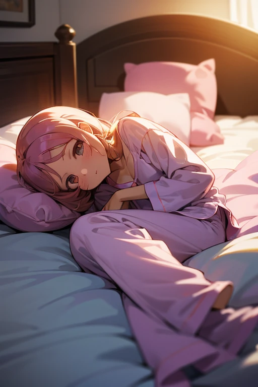 Crea una imagen de una chica en pijama satin anime