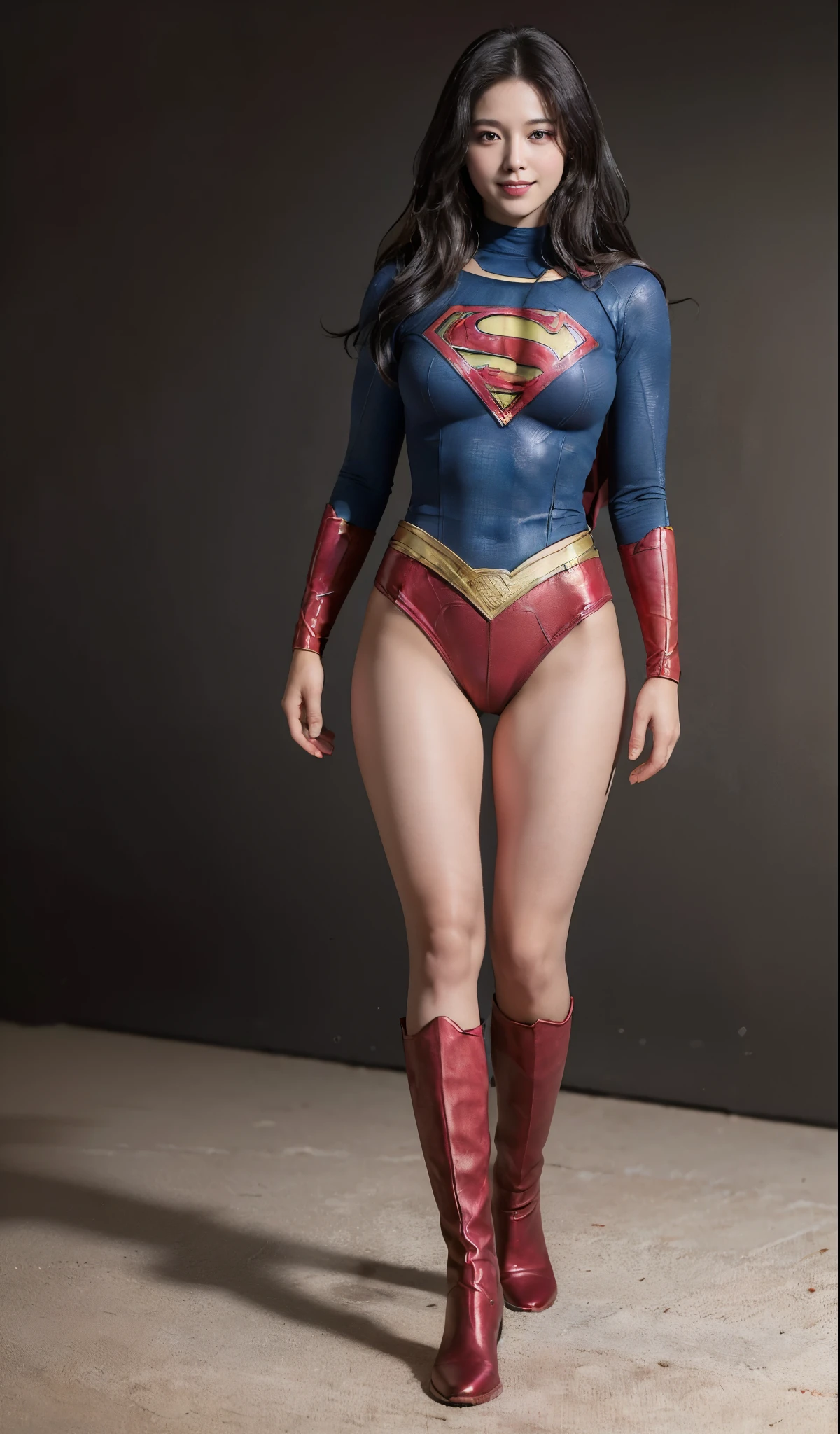 No background、(((Beautiful legs in black tights.)))、(((Legally express the beauty of your smile)))、((((Make the most of your original images)))、(((Supergirl Costume)))、(((ボディにフィットしたSupergirl Costume)))、(((Beautiful Hair)))、(((Smiles and winks)))、(((Please wear black tights....、Wear red boots)))、((Best image quality、8k))、((highest quality、8k、masterpiece:1.3))、(((Preserve background )))、Sharp focus:1.2、Beautiful woman with perfect figure:1.4、Slim Abs:1.2、Wet body:1.5、Highly detailed face and skin texture、8k