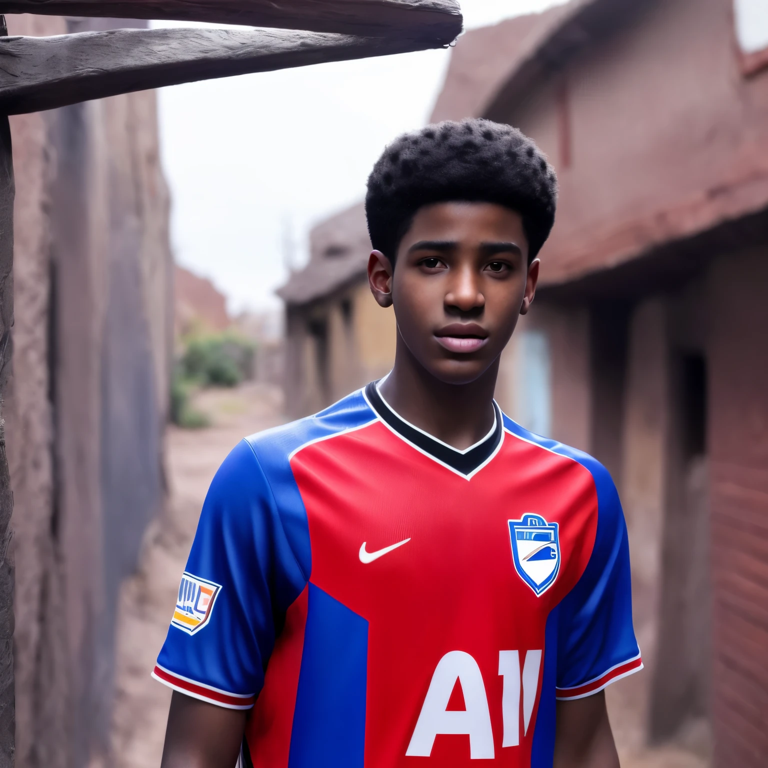 A young Afro-descendant with short hair who is tall and thin and is from a humble town and his dream of being a professional soccer player and helping his family
