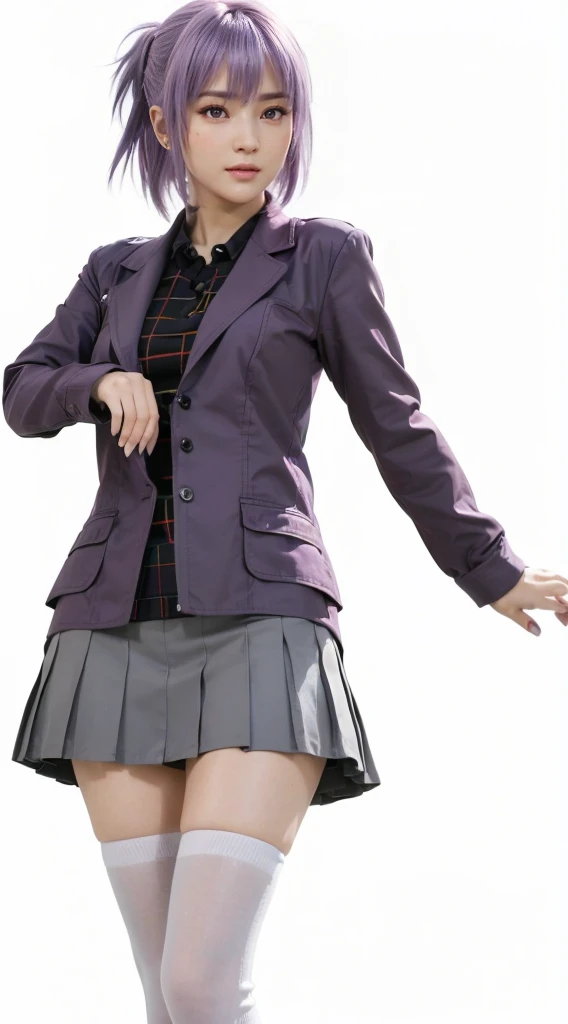 AYANE, purple hair, (melhor qualidade,ultra-detalhado,Realista:1.37), lindo rosto detalhado,Simetria perfeita,corpo perfeitamente modelado,Maquiagem perfeita,cores vivas,studio lighting