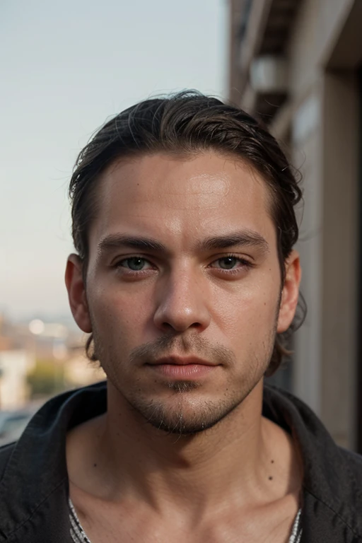 Make a realistic photo of a man. Make him ugly in looks!  He has a patchy beard and he is nearly bald. His hair is dark and his eyes are green. 