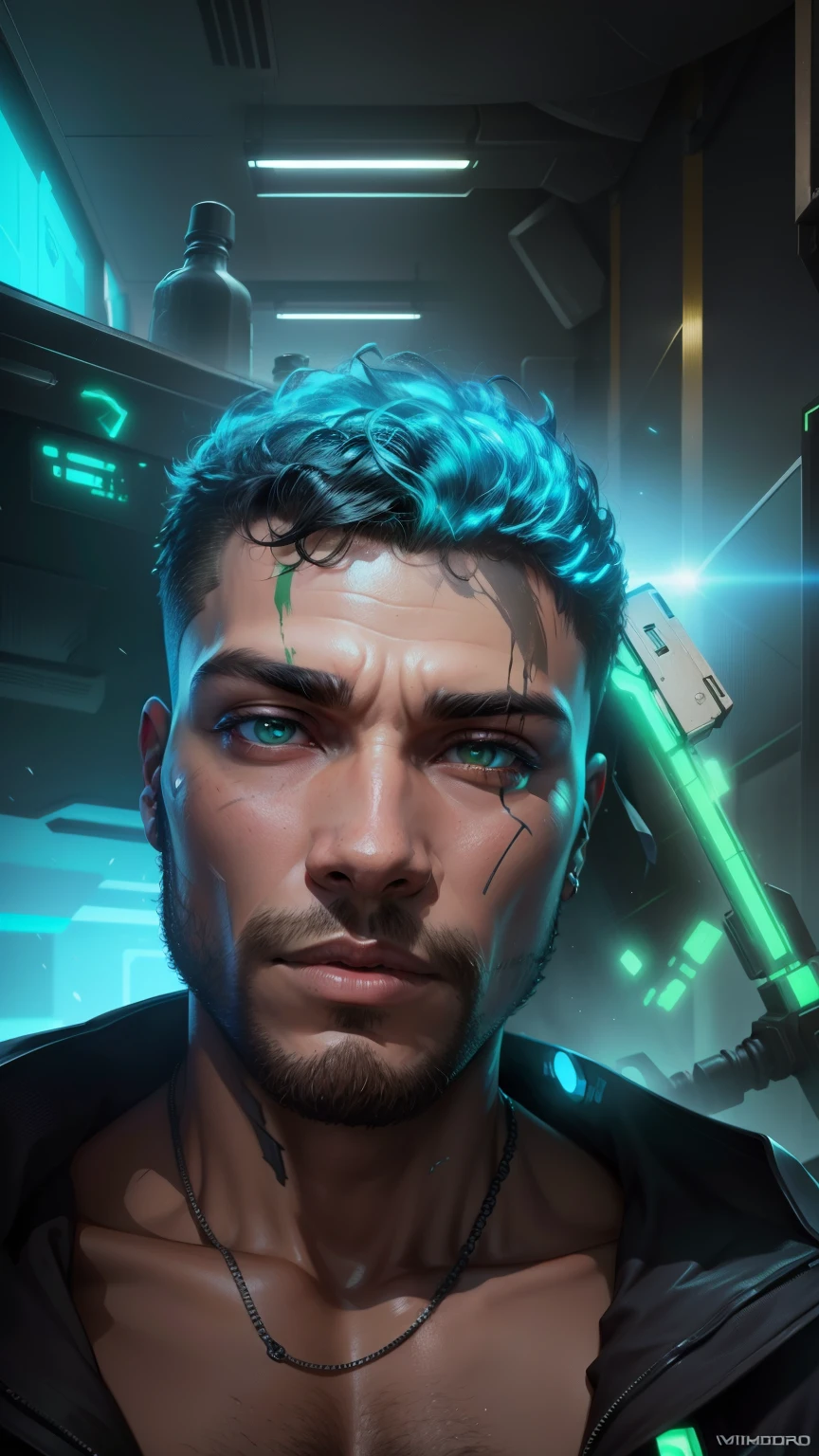 Mude o fundo do garoto bonito cyberpunk, rosto realista, 8k, ultra realistic, Homem de verdade, Rosto verdadeiro, Vida real, com roupa cyberpunk
