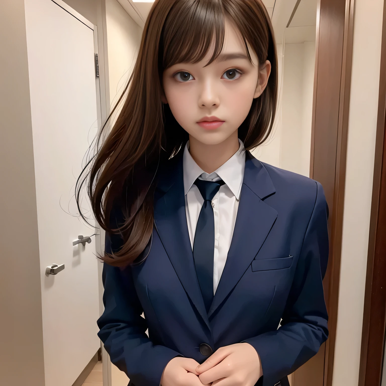 18 year old high school girl、Blazer uniform、Ultra-high resolution、Powerful Images、8K Slender Woman、Brown hair short bob